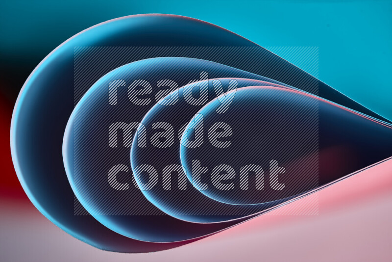 An abstract art of paper folded into smooth curves in blue and red gradients
