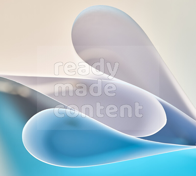 An abstract art of paper folded into smooth curves in white and blue gradients