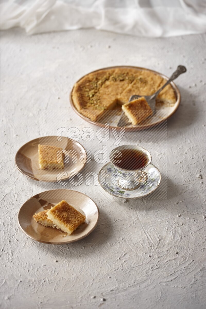 Konafa with tea in a light setup