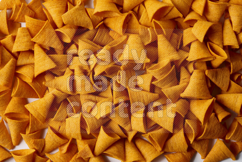 Assorted snacks on white background
