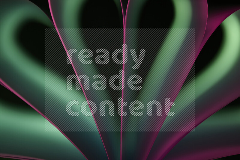 An abstract art piece displaying smooth curves in pink and green gradients created by colored light