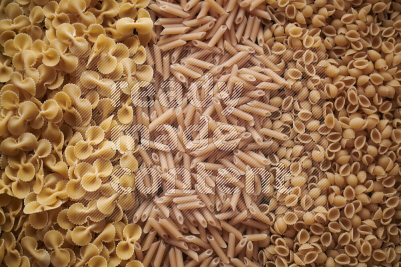 3 types of pasta filling the frame