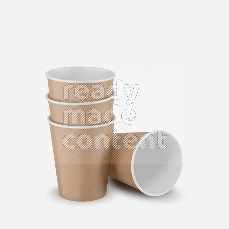 Set of matte paper cups mockup isolated on white background 3d rendering
