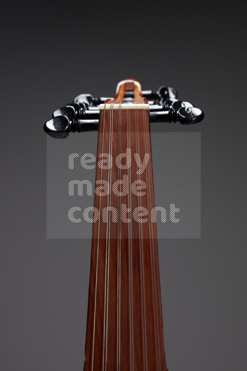 parts of a brown wooden Oud in a gray background