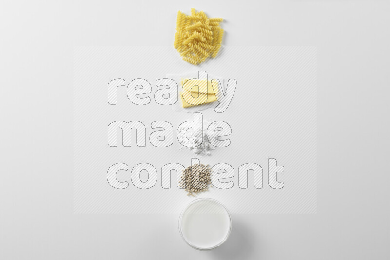 White sauce pasta recipes ingredients on white background