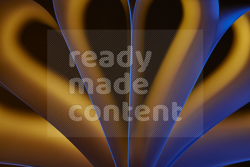 An abstract art piece displaying smooth curves in yellow and blue gradients created by colored light