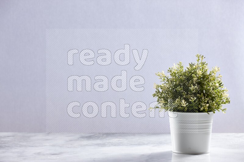 Artificial plant in white pot on grey marble background