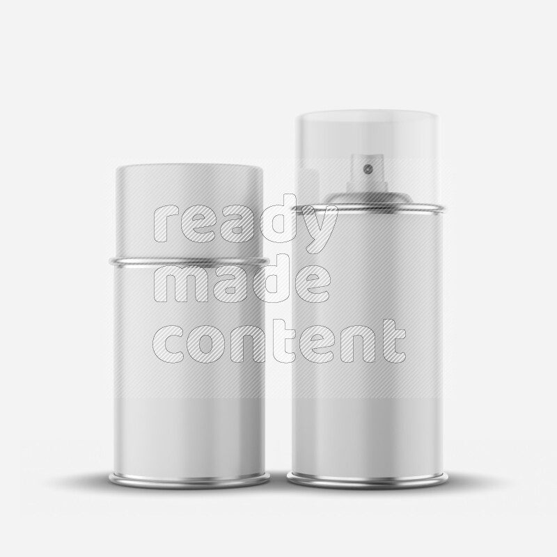 Metal spray bottle mockup with transparent cap and label isolated on white background 3d rendering