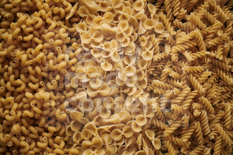 3 types of pasta filling the frame