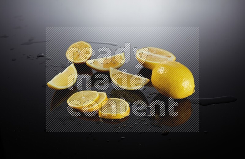 Lemon arrangement on black background